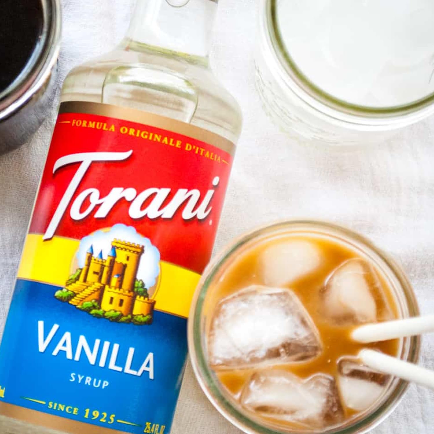 Torani Coffee Syrup Variety Pack - Vanilla and Classic Caramel Syrup for Coffee with 2 Jimoco Syrup Pump Dispenser
