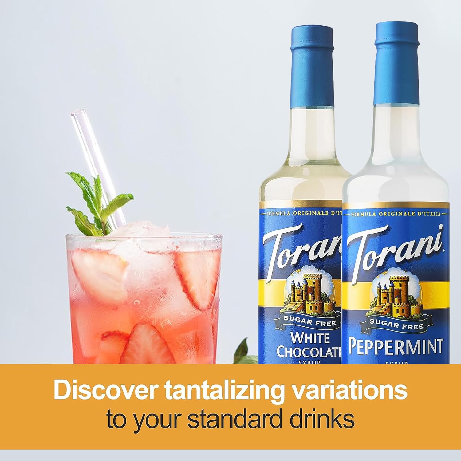 Torani Winter Flavors Coffee Syrup Variety Pack - Sugar Free Peppermint and White Chocolate Syrup for Coffee with 2 Jimoco Syrup Pump Dispenser