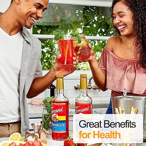 Torani Summer Variety Syrup - Lemon, Lime, Coconut, Blue Raspberry, Watermelon & Tamarindo Syrups For Coffee,Italian Soda, Lattes, Frappes Flavor- 6 Pack With 6 Jimoco Pumps