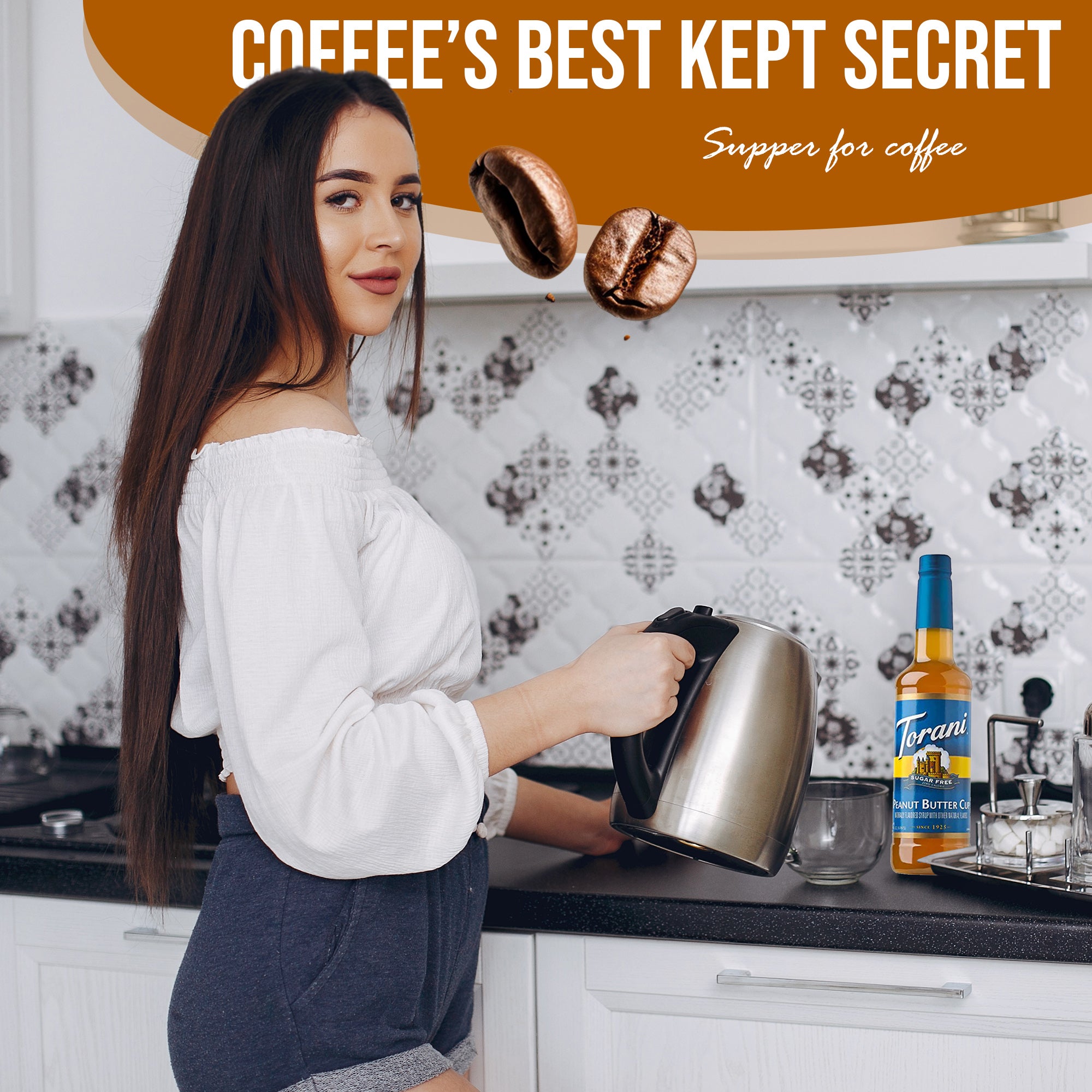 Sugar Free Peanut Butter Cup Syrup for Coffee 25.4 Ounces Coffee Syrups and Flavors with Jimoco Pump Syrup Dispenser