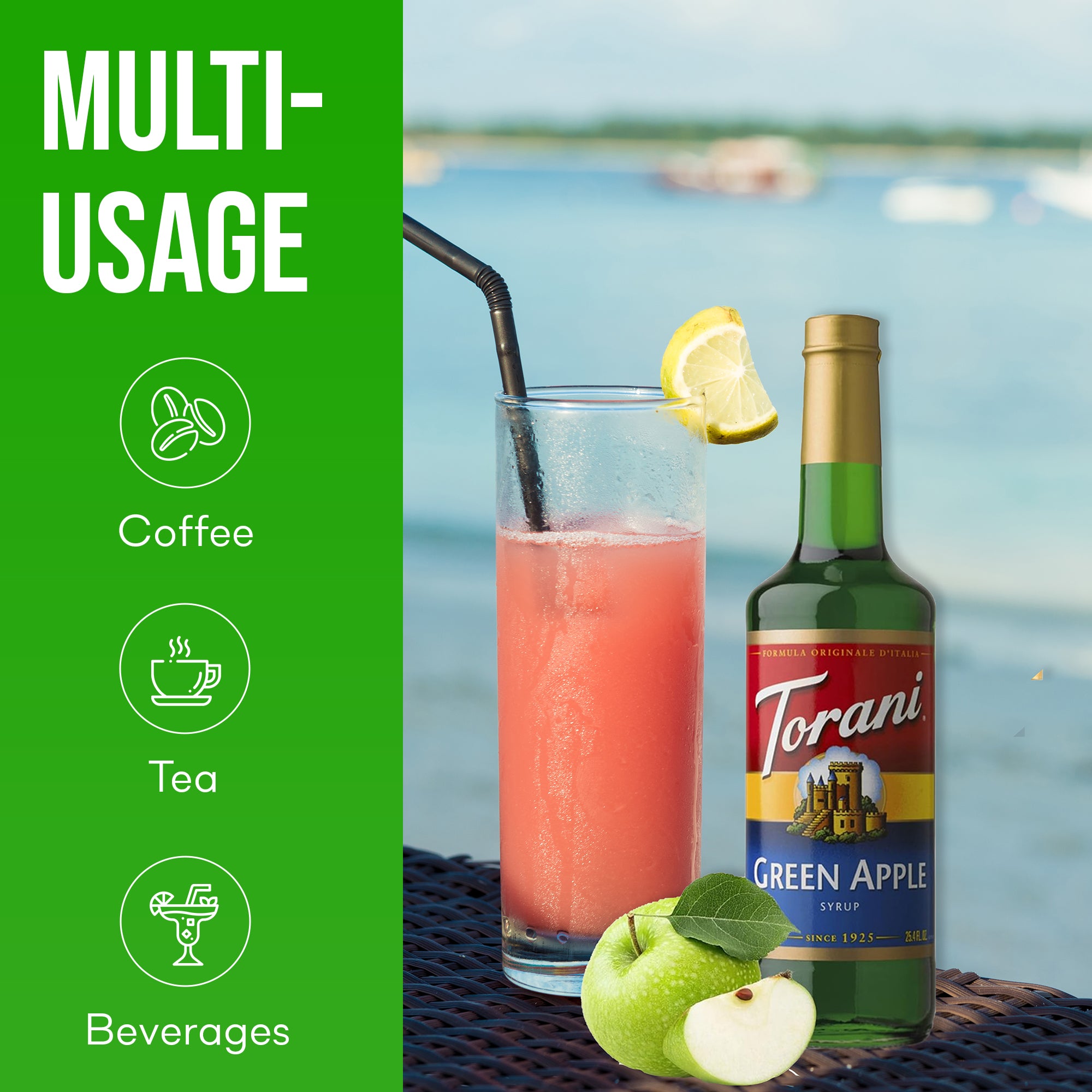 Green Apple Syrup for Coffee 25.4 Ounces Coffee Syrups and Flavors with Jimoco Pump Syrup Dispenser