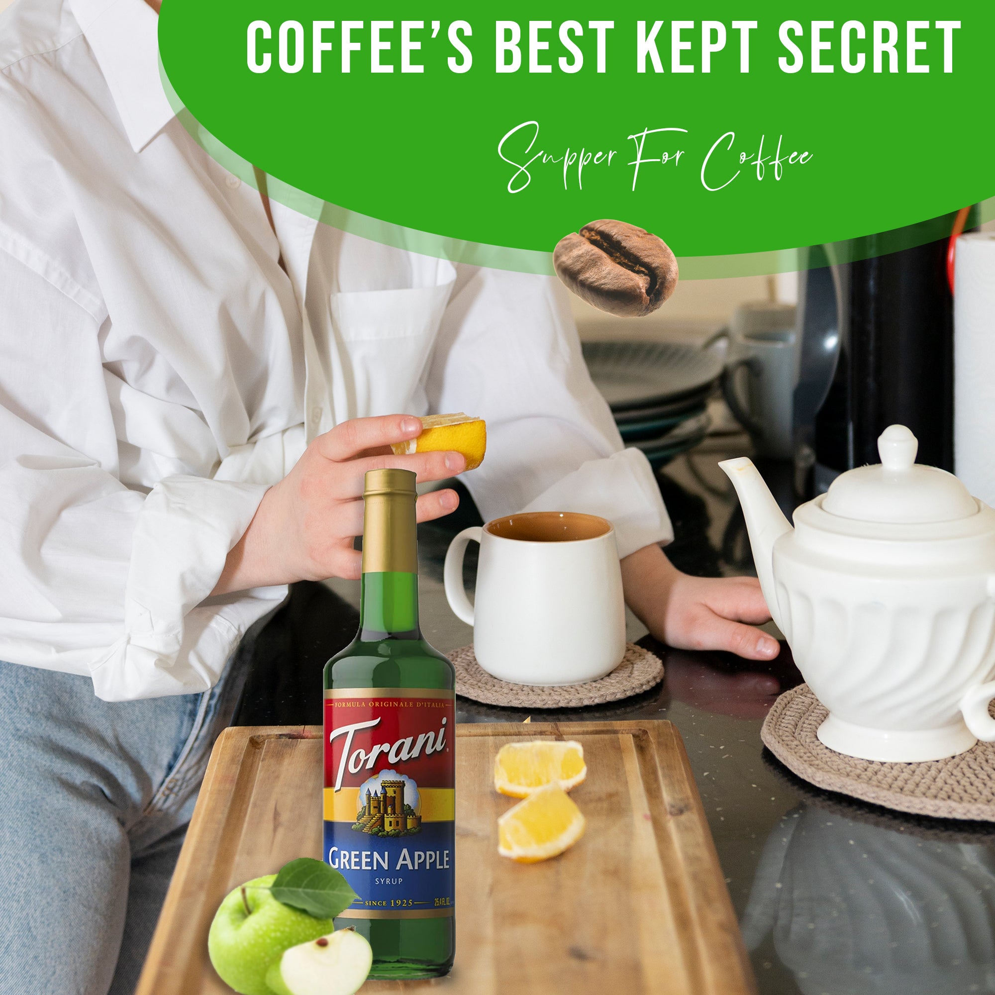 Green Apple Syrup for Coffee 25.4 Ounces Coffee Syrups and Flavors with Jimoco Pump Syrup Dispenser