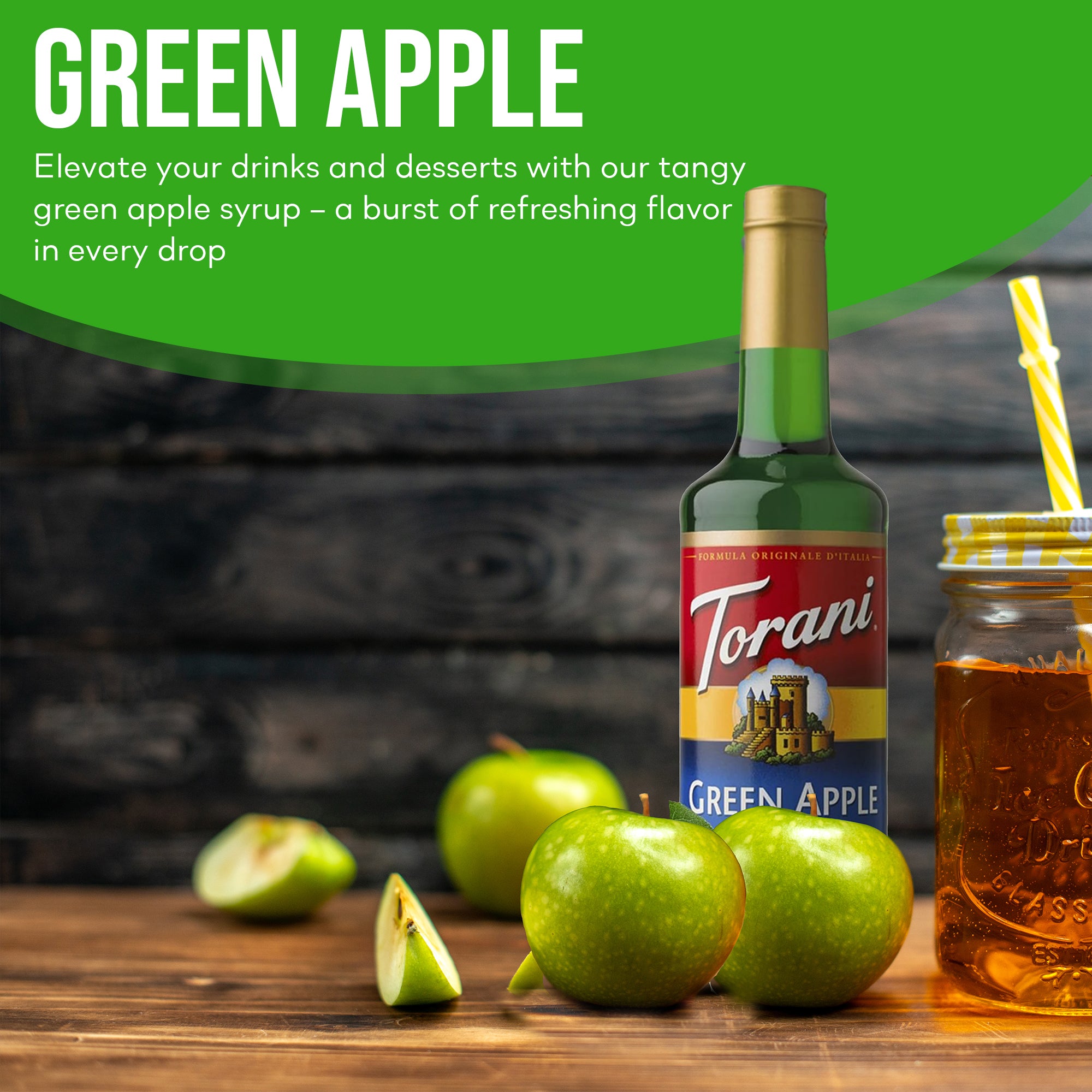 Green Apple Syrup for Coffee 25.4 Ounces Coffee Syrups and Flavors with Jimoco Pump Syrup Dispenser