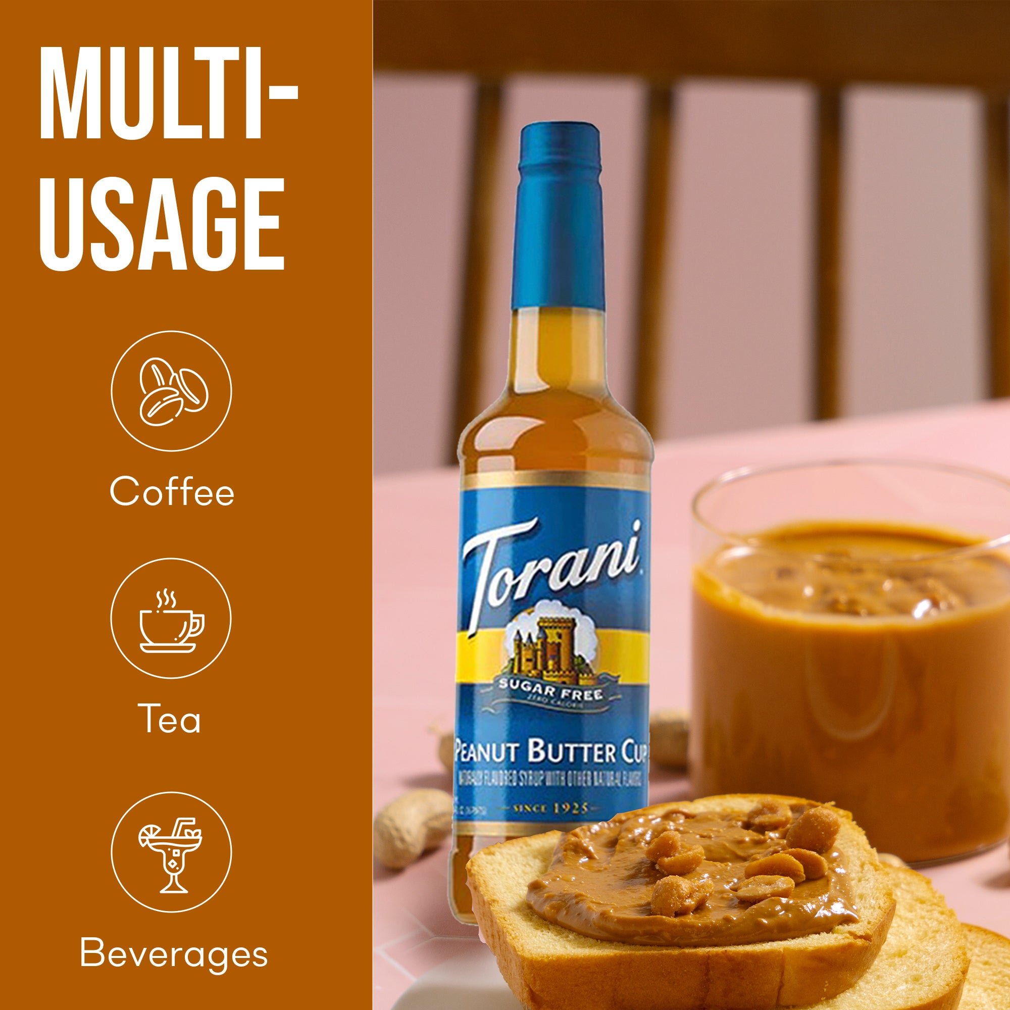 Sugar Free Peanut Butter Cup Syrup for Coffee 25.4 Ounces Coffee Syrups and Flavors with Jimoco Pump Syrup Dispenser