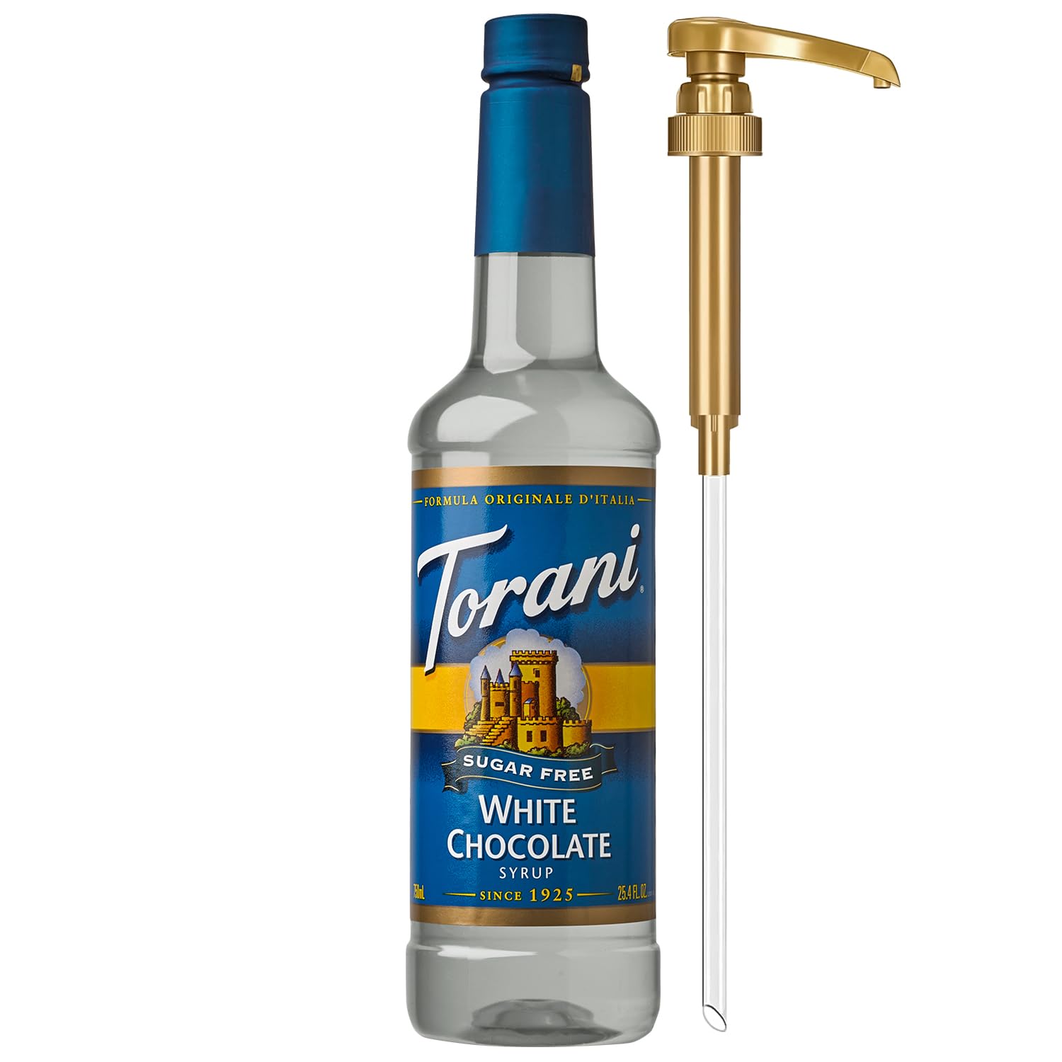 Torani Sugar Free Coffee Syrup, White Chocolate Flavored Syrup for Drinks, Zero Calorie, Pump Included, 25.4 Fl Oz
