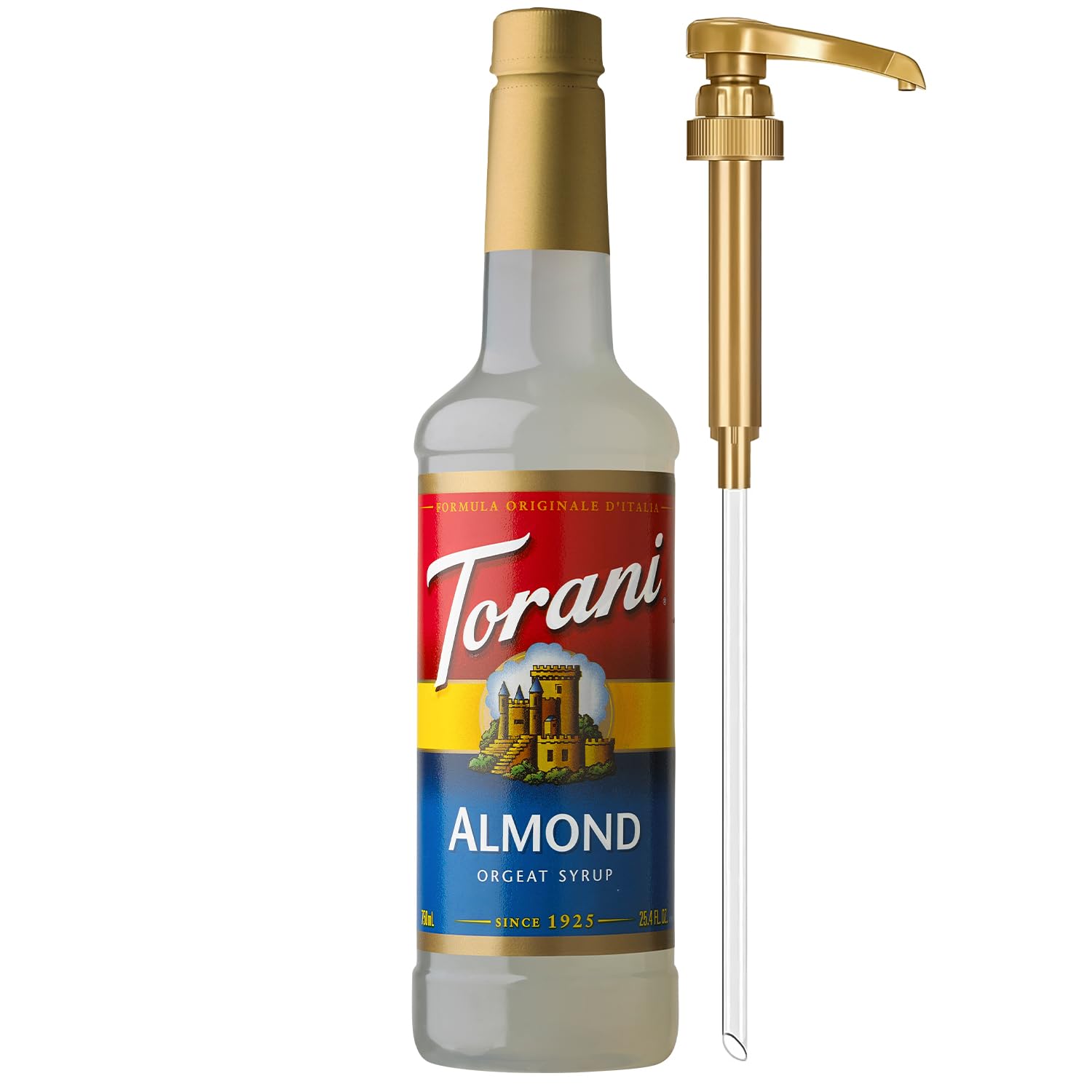 Torani Coffee Syrup, Almond Orgeat Flavored Syrup for Drinks, Pump Included, 25.4 Fl Oz
