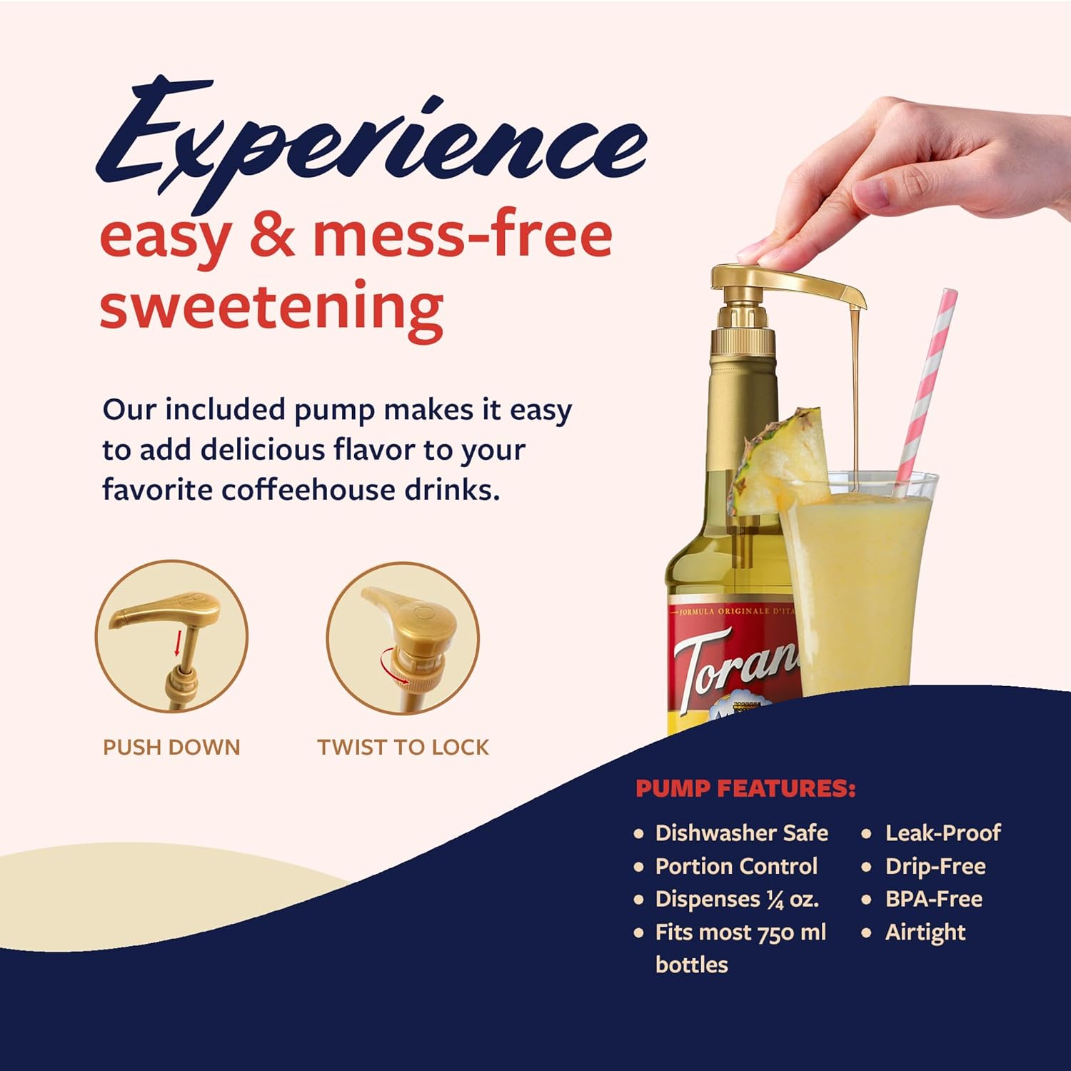 Torani Pineapple Syrup for Drinks, Flavoring for Iced Tea, Lemonade, Sodas, and Cocktails, Pump Included, 25.4 Fl Oz