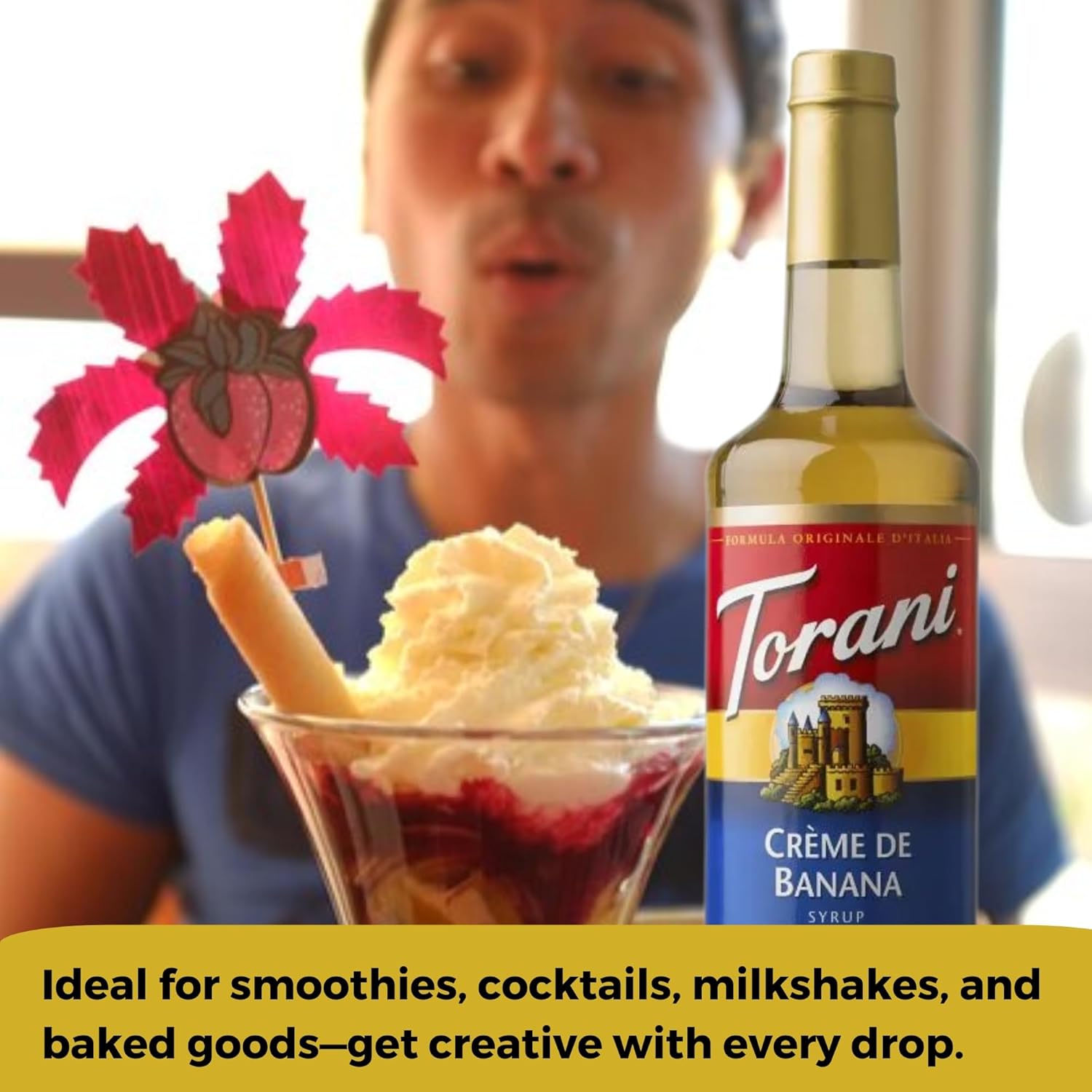 CREME DE Banana Syrup for Coffee 25.4 Ounces Coffee Syrups and Flavors with Jimoco Pump Syrup Dispenser