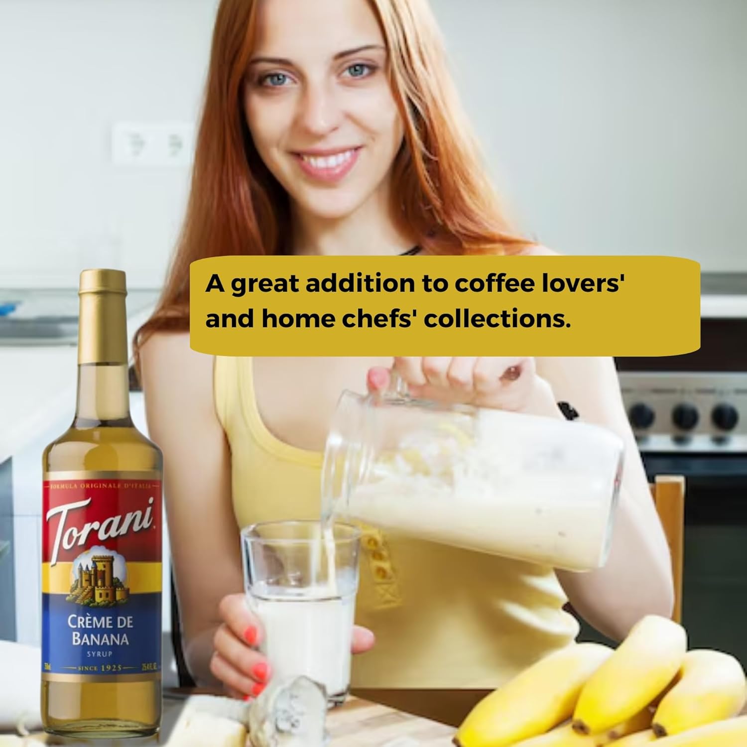 CREME DE Banana Syrup for Coffee 25.4 Ounces Coffee Syrups and Flavors with Jimoco Pump Syrup Dispenser