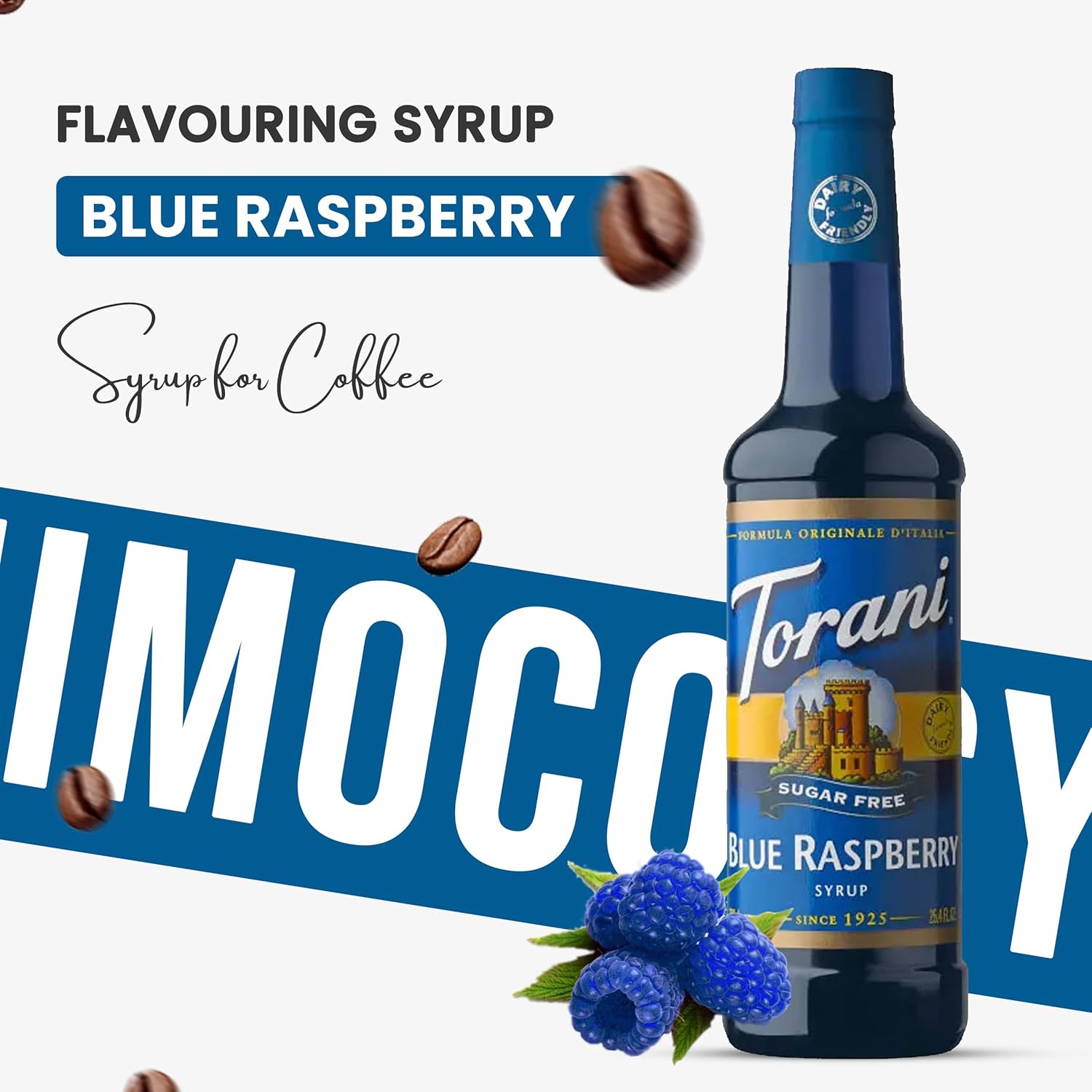 Sugar Free Blue Raspberry Syrup for Coffee 25.4 Ounces Coffee Syrups and Flavors with Jimoco Pump Syrup Dispenser