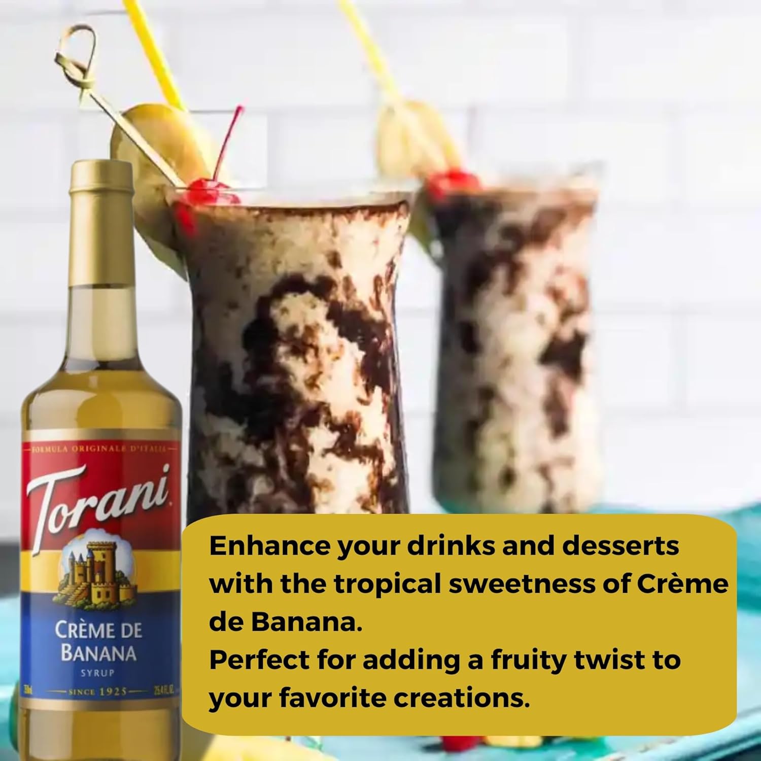 CREME DE Banana Syrup for Coffee 25.4 Ounces Coffee Syrups and Flavors with Jimoco Pump Syrup Dispenser