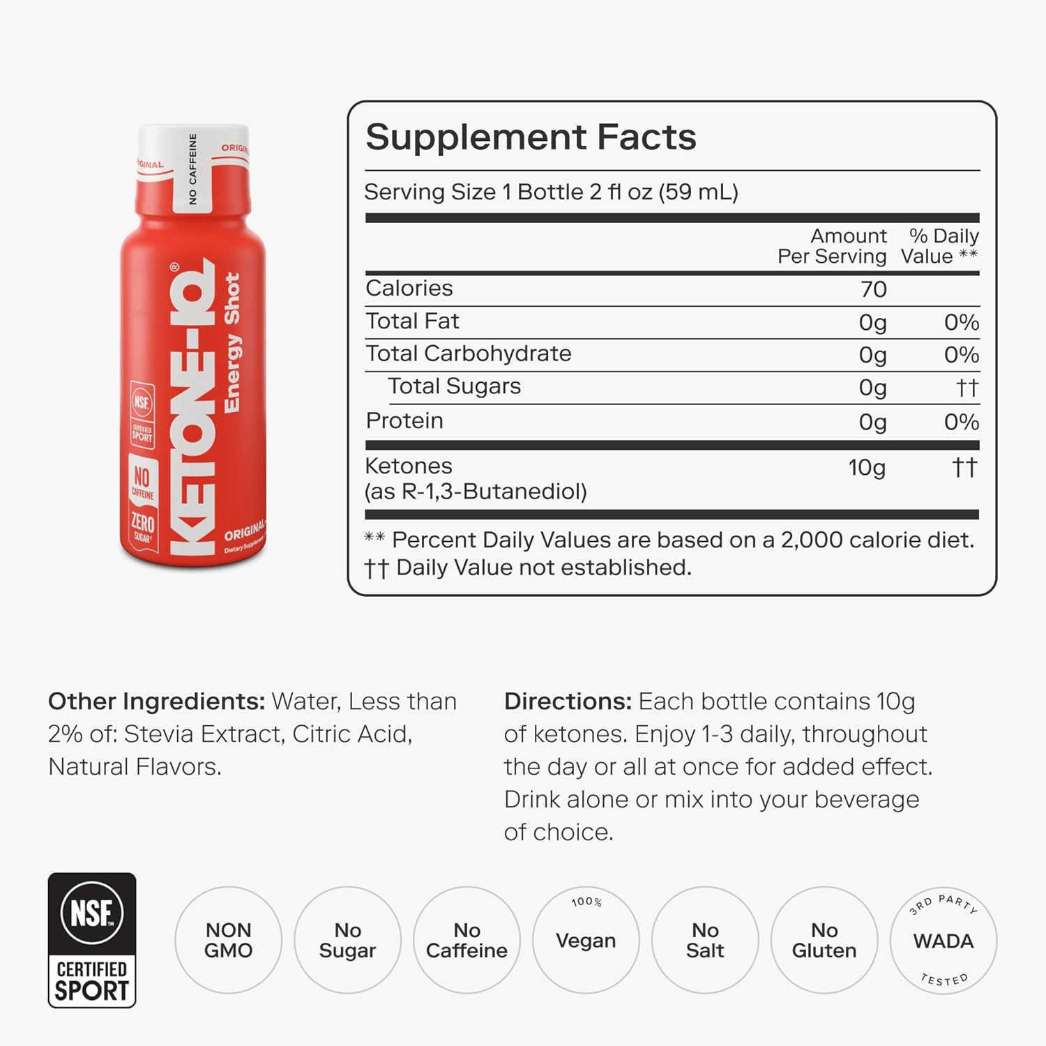 Ketone-IQ No Caffeine Exogenous Ketones Energy Shots - 24 Pack of Caffeine Free Energy Drinks with 10g Bioidentical Ketones - Sugar Free, Salt Free, and All Natural (4x6 ct)