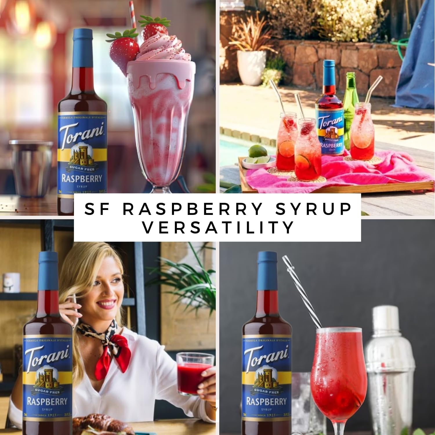 Sugar-Free Syrup Trio - Coconut, Strawberry & Raspberry - Coffee & Italian Soda Flavoring for Drinks Three 25.4 Oz Bottles with 3 Jimoco Pump Dispensers