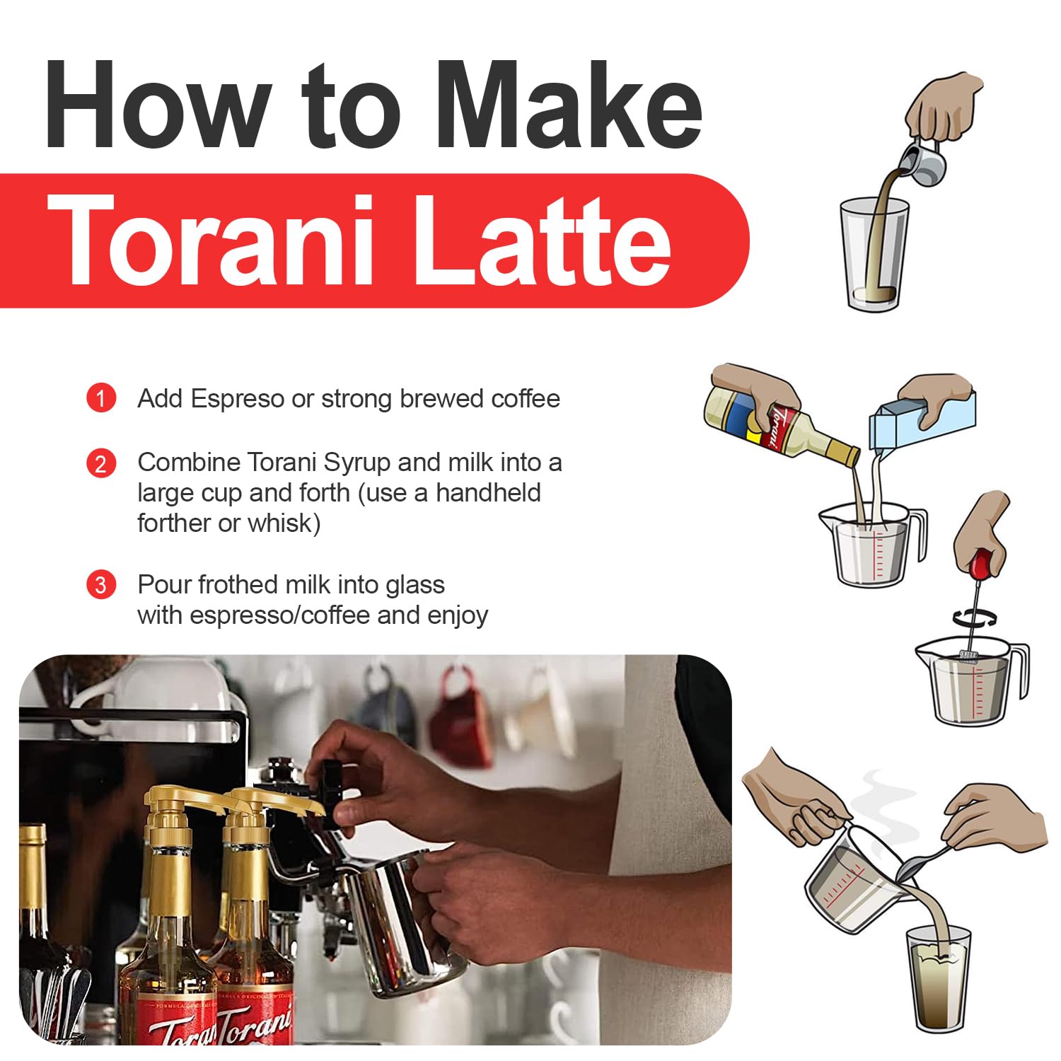 Torani Coffee Syrup Variety Pack - French Vanilla and Classic Caramel Syrup for Coffee with 2 Jimoco Syrup Pump Dispenser Compatible with Torani Syrup