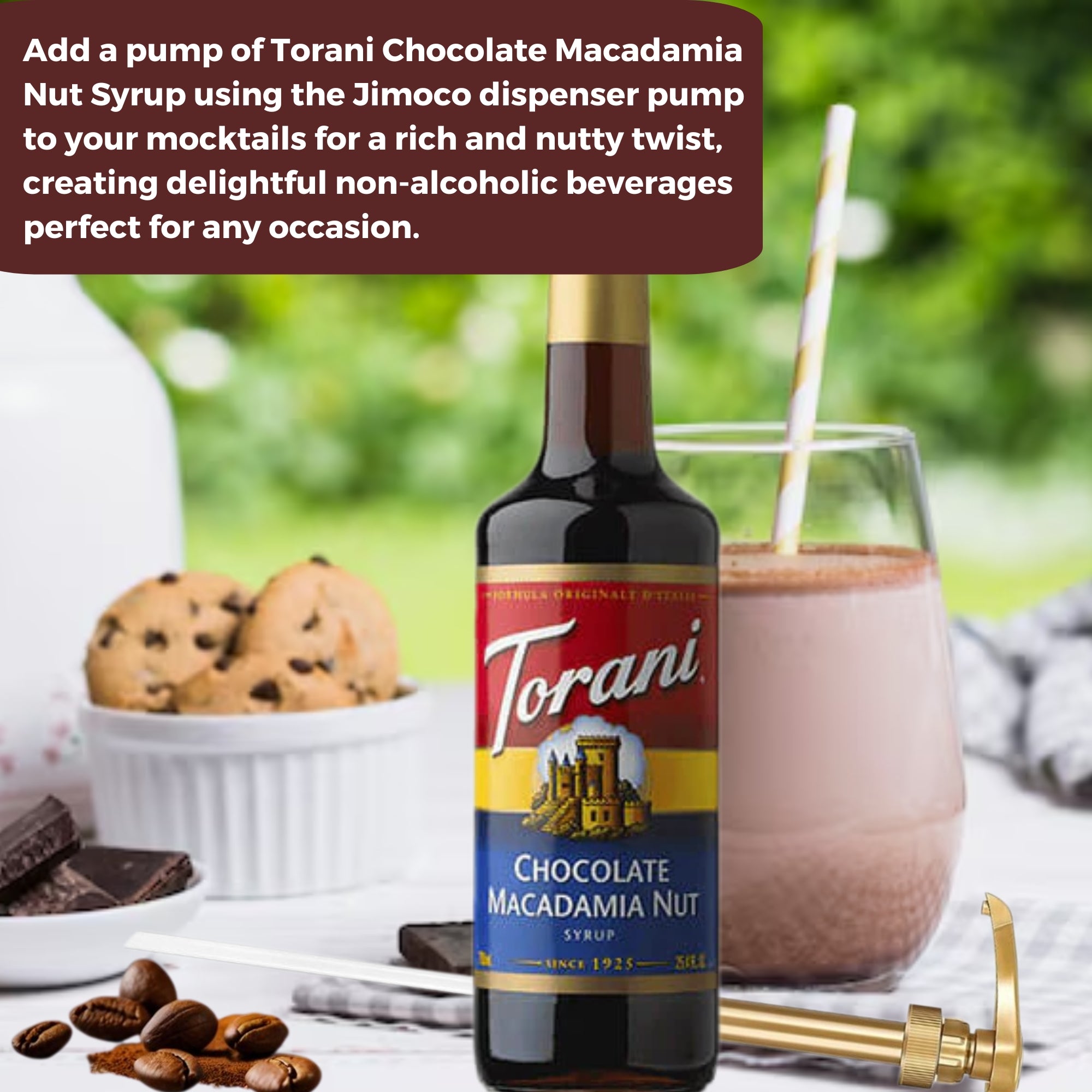 Chocolate Macadamia Nut Syrup for Coffee 25.4 Ounces Coffee Syrups and Flavors with Jimoco Pump Syrup Dispenser