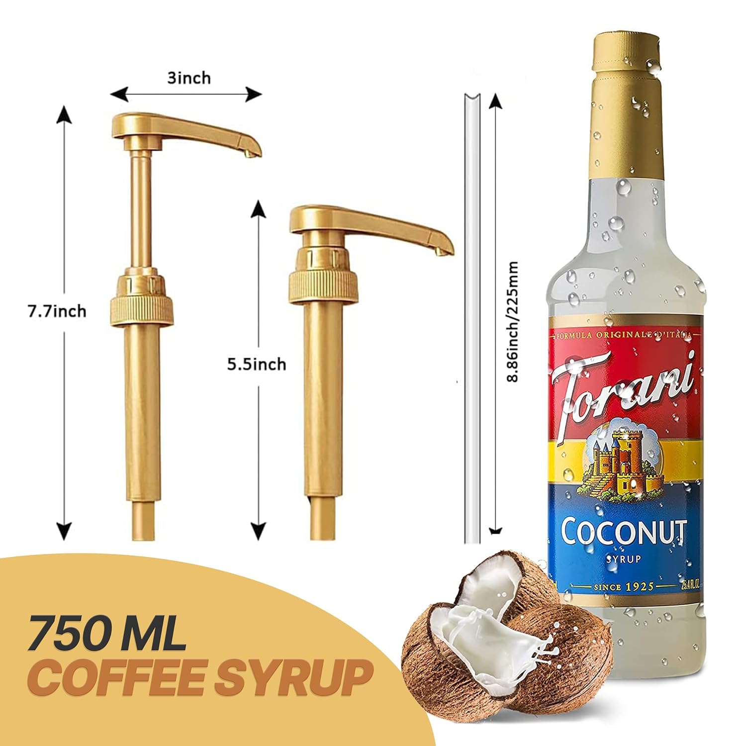 Torani Coffee and Tea Syrup Variety Pack - Blue Raspberry and Coconut Syrup for Coffee with 2 Jimoco Syrup Pump Dispenser Compatible with Torani Syrup