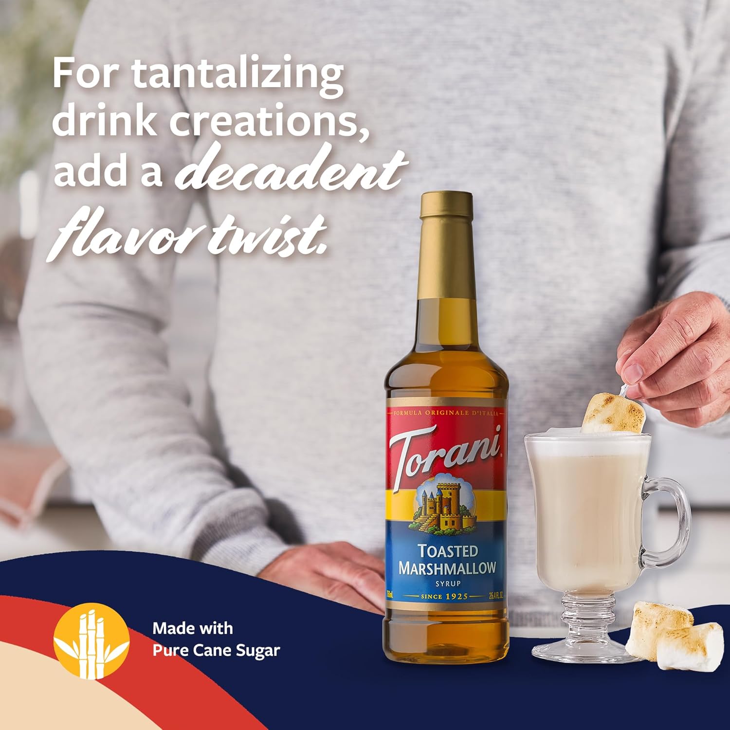 Torani Coffee Syrup, Toasted Marshmallow Flavored Syrup for Drinks, Pump Included, 25.4 Fl Oz