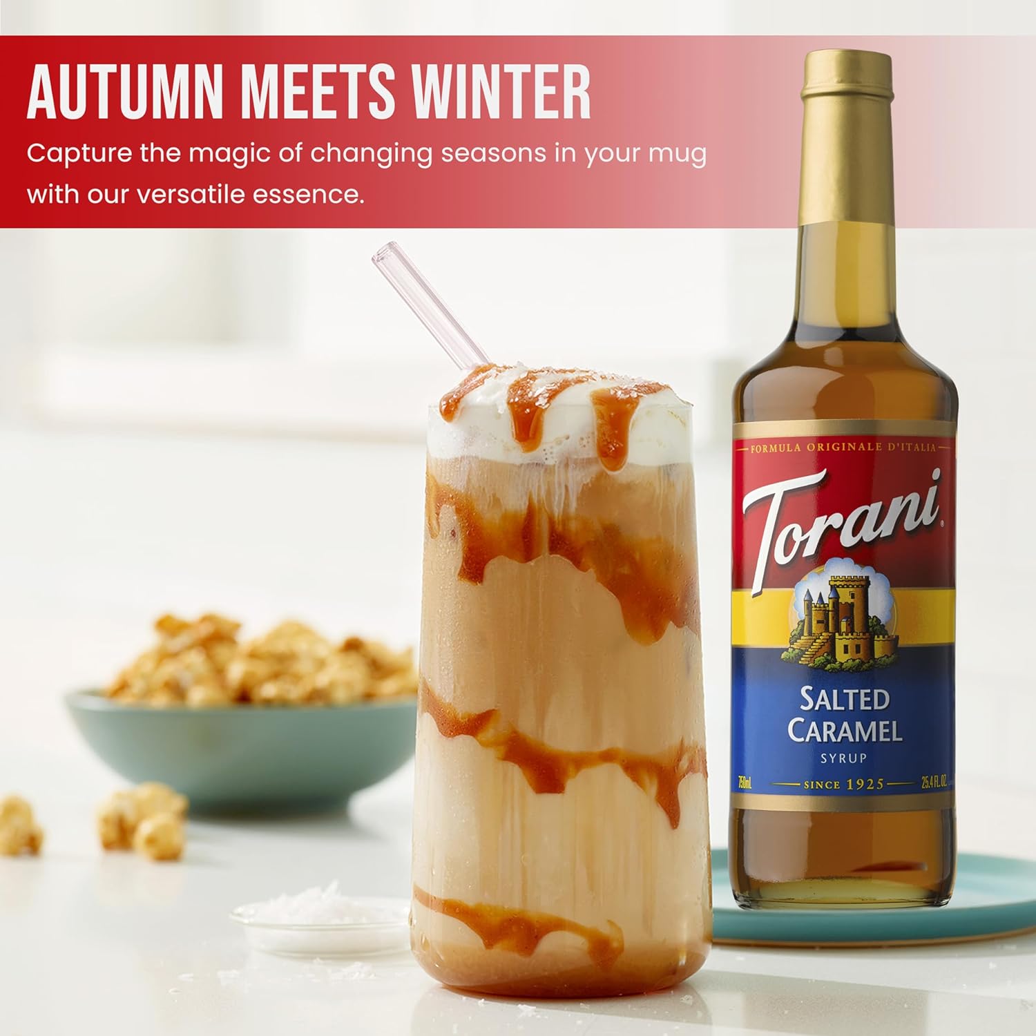 Torani Holiday Syrup Flavors - Pumpkin Pie, Peppermint & Salted Caramel Coffee Soda Flavoring Three - 25.4 OZ Bottles with 3 Jimoco Pump Dispensers