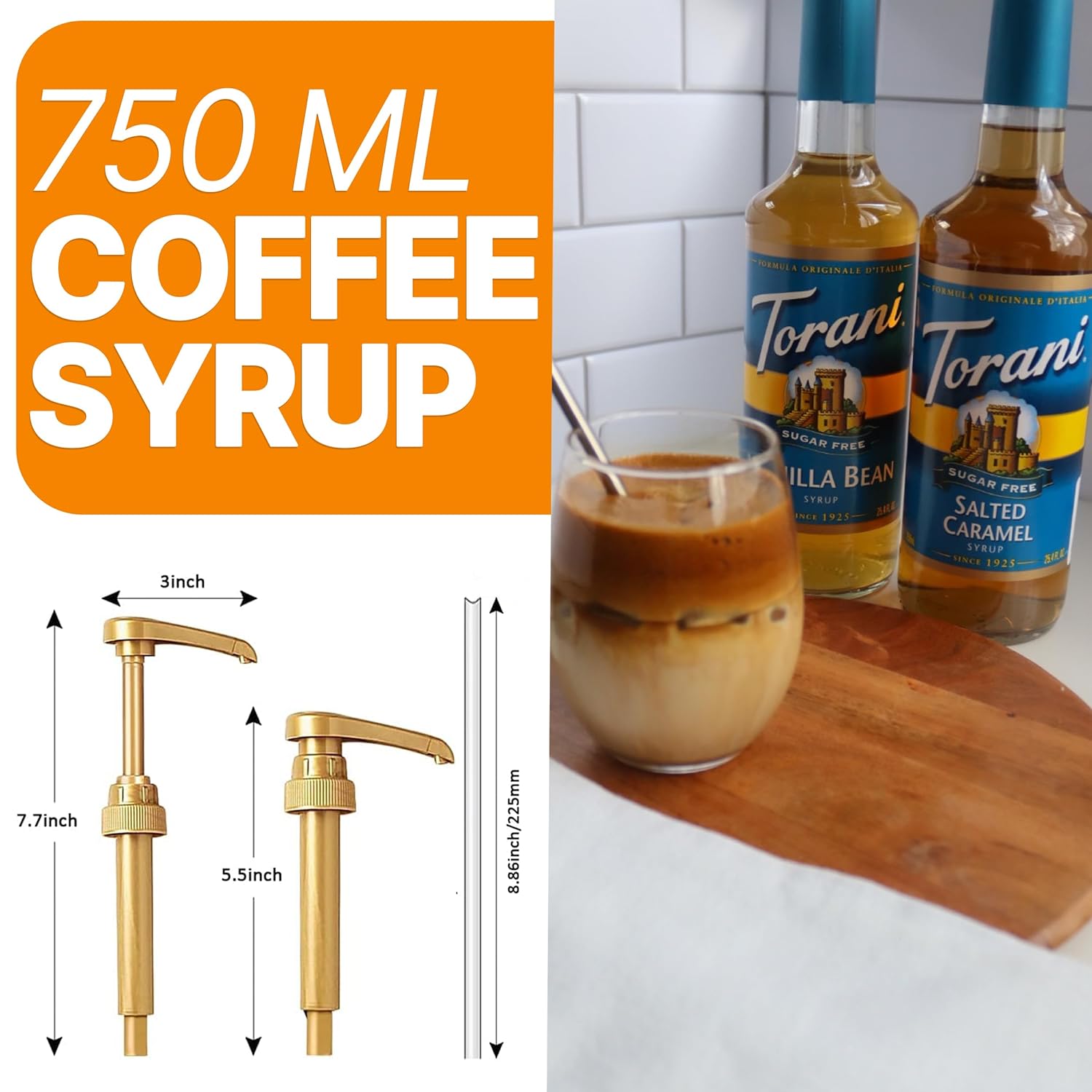 Torani Coffee Syrup Variety Pack - Vanilla and Caramel Syrup for Coffee with 2 Jimoco Syrup Pump Dispenser Compatible with Torani Syrup 25.4 Ounces for Vanilla and Caramel Flavored Coffee