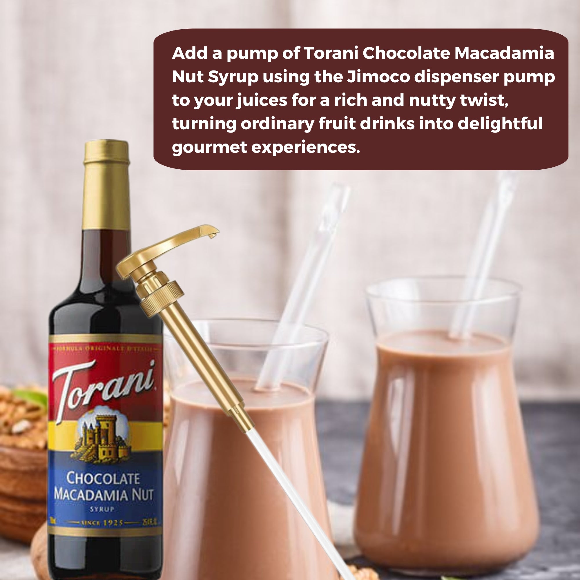 Chocolate Macadamia Nut Syrup for Coffee 25.4 Ounces Coffee Syrups and Flavors with Jimoco Pump Syrup Dispenser