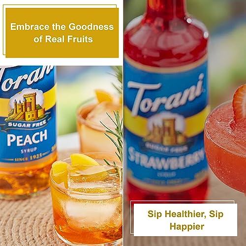 Sugar-Free Syrup Trio - Peach, Strawberry & Raspberry with 3 Jimoco Pump Dispensers- Coffee & Italian Soda Flavoring for Drinks Three 25.4 Oz Bottles