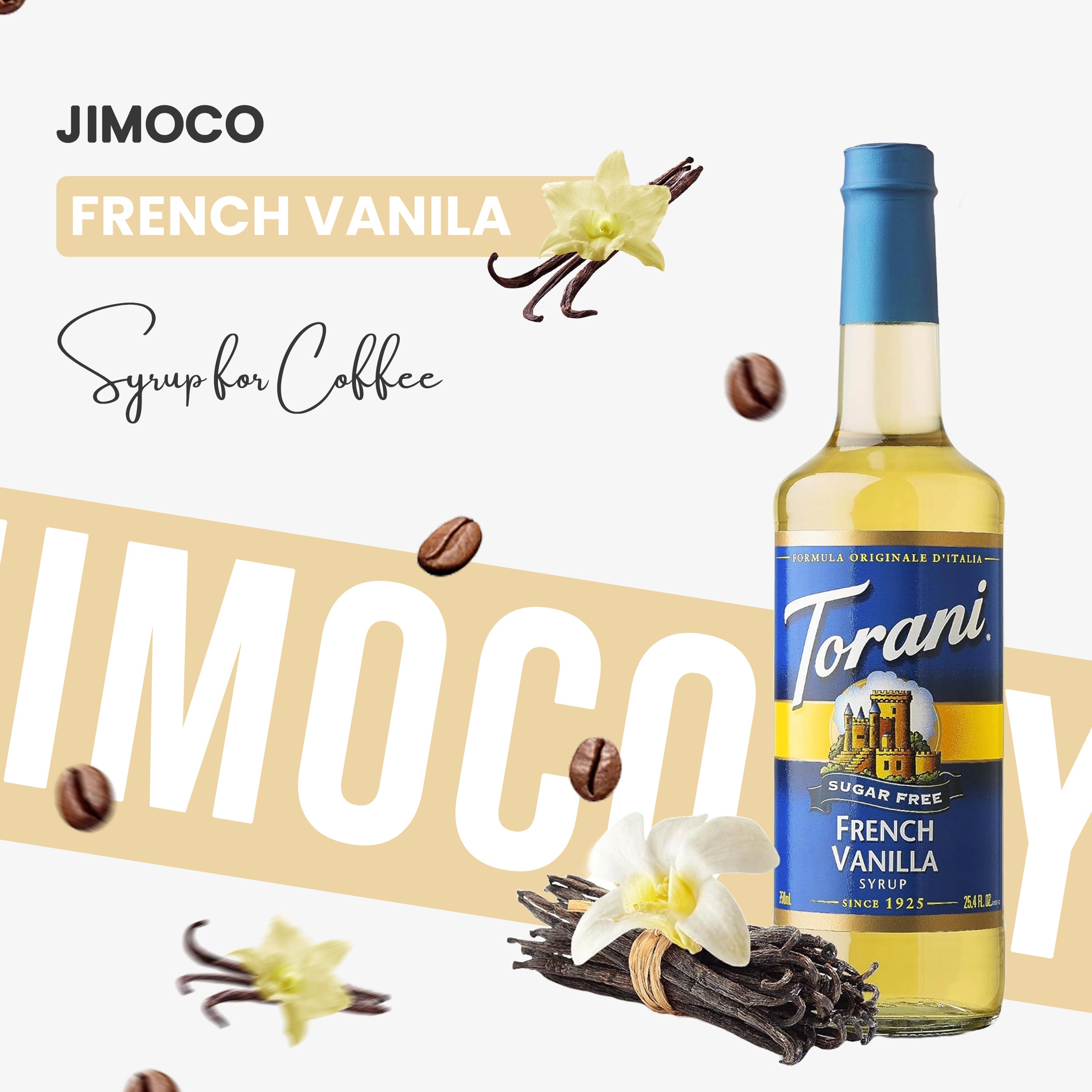 Sugar Free French Vanilla Syrup for Coffee 25.4 Ounces Coffee Syrups and Flavors with Jimoco Pump Syrup Dispenser