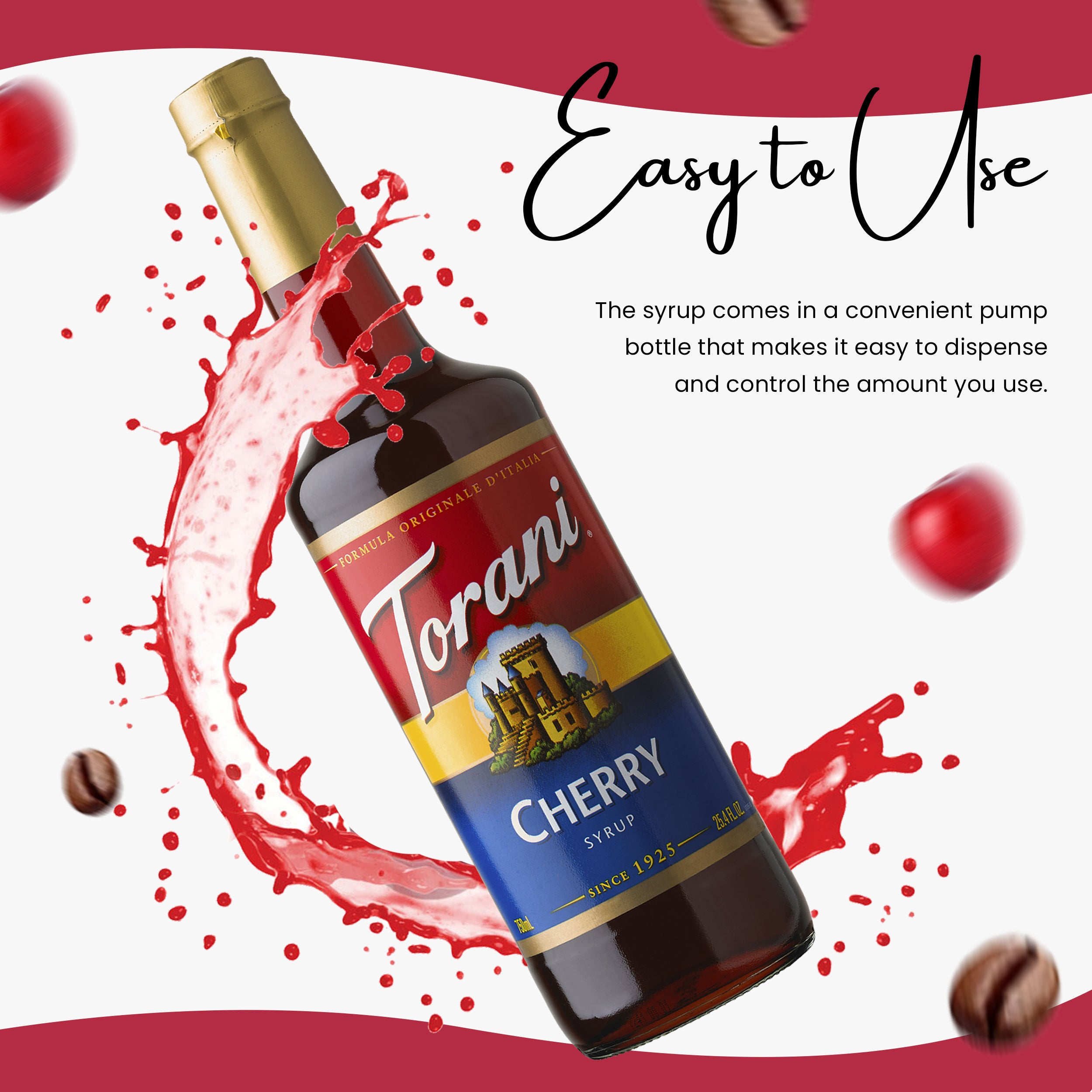 Cherry Syrup for Coffee 25.4 Ounces Coffee Syrups and Flavors with Jimoco Pump Syrup Dispenser