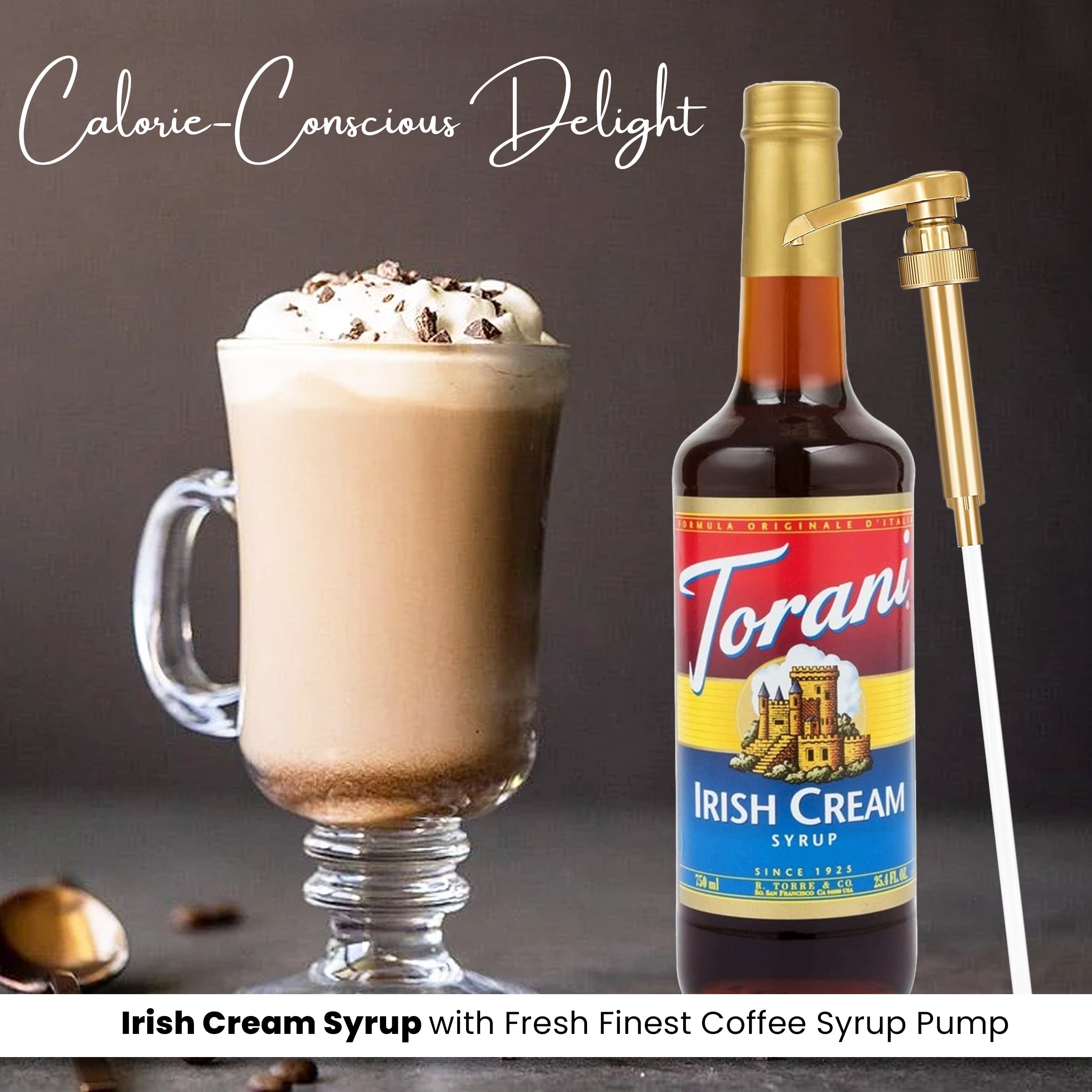 Irish Cream Syrup for Coffee 25.4 Ounces Coffee Syrups and Flavors with Jimoco Pump Syrup Dispenser