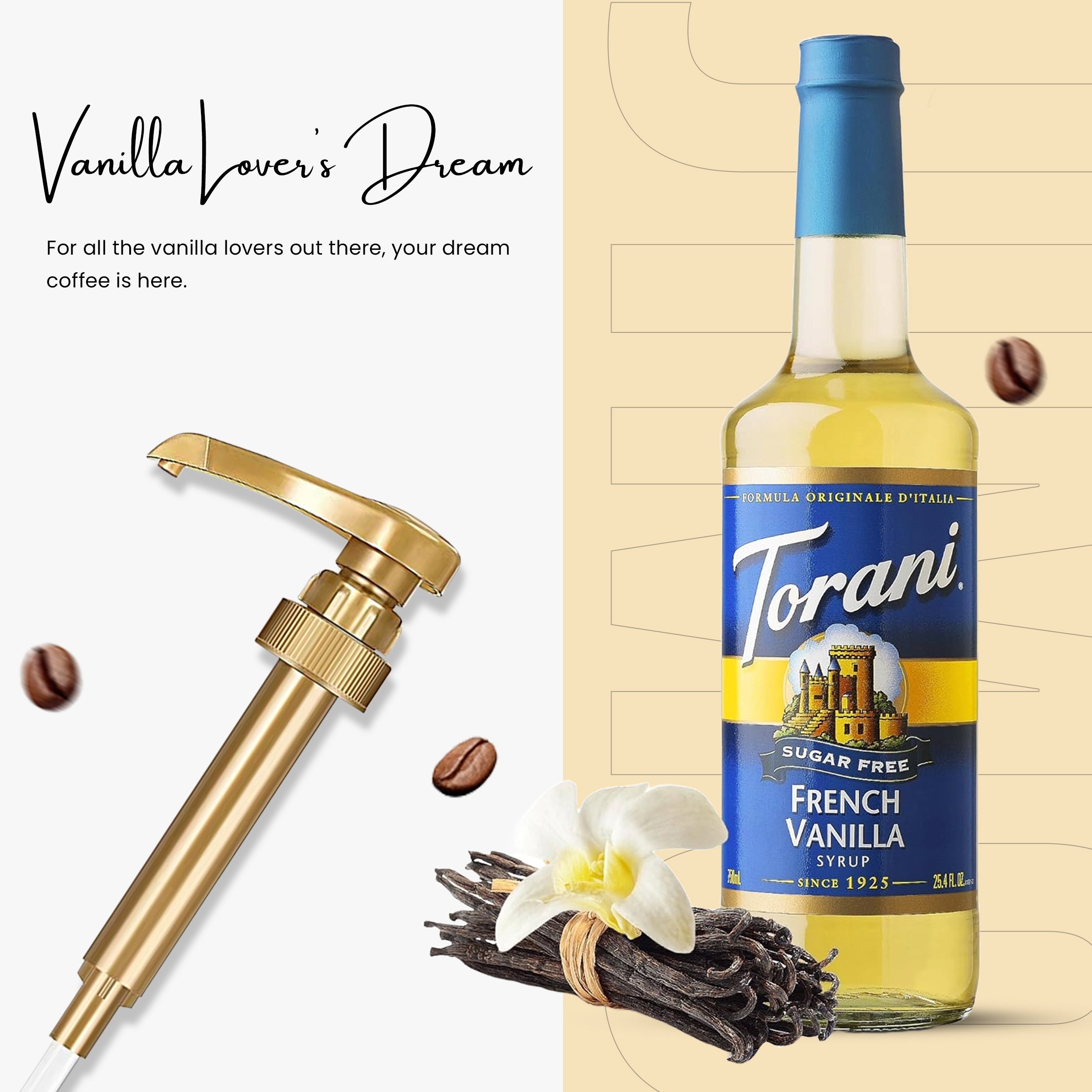 Sugar Free French Vanilla Syrup for Coffee 25.4 Ounces Coffee Syrups and Flavors with Jimoco Pump Syrup Dispenser